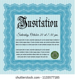 Light blue Formal invitation template. Detailed. With linear background. Elegant design. 