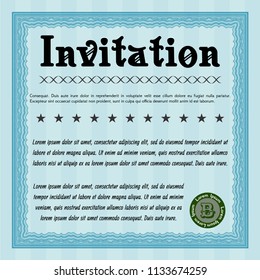 Light blue Formal invitation template. Money style design. With linear background. Detailed. 