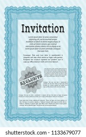 Light blue Formal invitation template. Printer friendly. Beauty design. Detailed. 