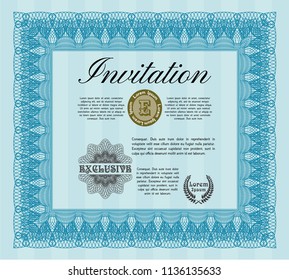 Light blue Formal invitation template. With background. Cordial design. Vector illustration. 