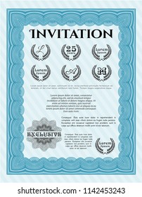 Light blue Formal invitation template. Money Pattern design. Vector illustration. With linear background. 