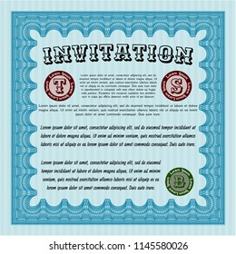 Light blue Formal invitation template. Vector illustration. Complex background. Beauty design. 