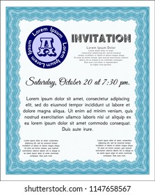 Light blue Formal invitation template. Printer friendly. Nice design. Detailed. 