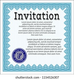 Light blue Formal invitation template. With guilloche pattern. Customizable, Easy to edit and change colors. Artistry design. 