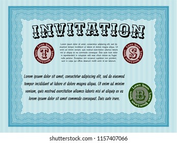Light blue Formal invitation template. Detailed. Complex background. Money design. 