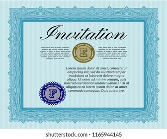 Light blue Formal invitation template. With guilloche pattern and background. Customizable, Easy to edit and change colors. Lovely design. 