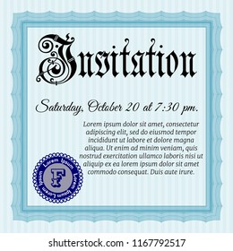 Light blue Formal invitation template. Excellent design. Customizable, Easy to edit and change colors. With background. 