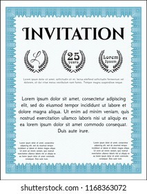 Light blue Formal invitation template. Artistry design. Vector illustration. With great quality guilloche pattern. 