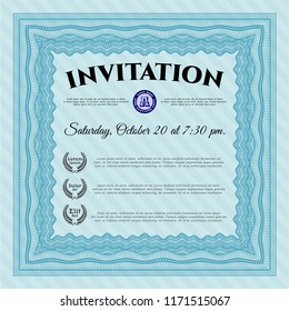 Light blue Formal invitation template. Good design. With complex linear background. Detailed. 