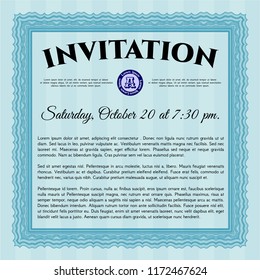 Light blue Formal invitation template. Easy to print. Money design. Vector illustration. 