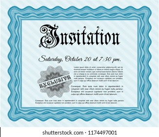 Light blue Formal invitation template. Elegant design. Customizable, Easy to edit and change colors. Printer friendly. 