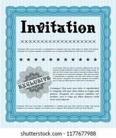 Light blue Formal invitation template. Detailed. With background. Perfect design. 