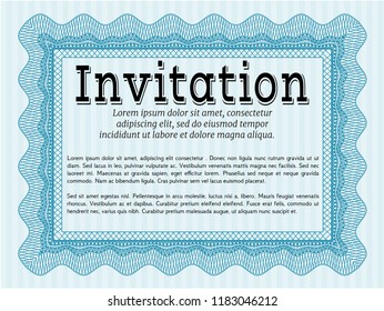 Light blue Formal invitation template. Complex background. Detailed. Cordial design. 