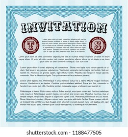 Light blue Formal invitation template. With complex linear background. Money Pattern. Customizable, Easy to edit and change colors. 