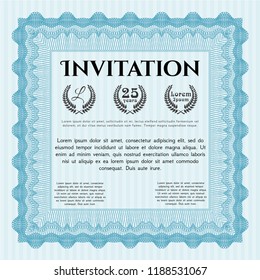 Light blue Formal invitation template. Money design. With complex background. Detailed. 