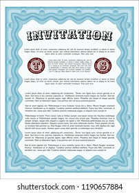 Light blue Formal invitation template. Detailed. Easy to print. Money style design. 