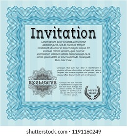 Light blue Formal invitation template. Money Pattern design. With great quality guilloche pattern. Customizable, Easy to edit and change colors. 