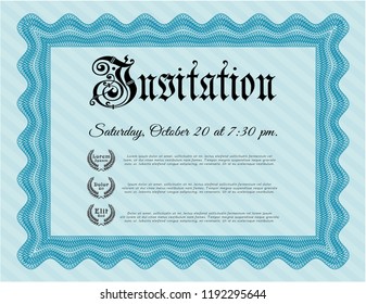 Light blue Formal invitation template. Retro design. Detailed. With quality background. 