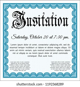Light blue Formal invitation template. Elegant design. With guilloche pattern. Customizable, Easy to edit and change colors. 