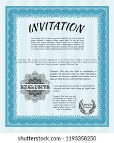 Light blue Formal invitation template. With complex linear background. Detailed. Perfect design. 