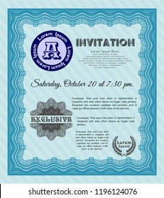 Light blue Formal invitation template. Customizable, Easy to edit and change colors. With great quality guilloche pattern. Modern design. 