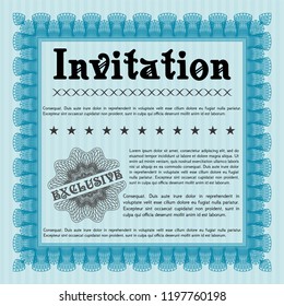 Light blue Formal invitation template. Detailed. Printer friendly. Perfect design. 