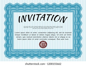 Light blue Formal invitation template. Complex background. Vector illustration. Money style design. 