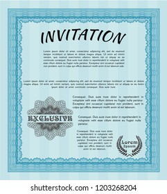Light blue Formal invitation template. Detailed. With complex background. Superior design. 