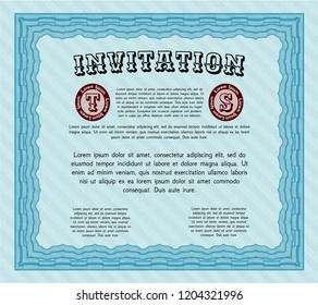 Light blue Formal invitation template. Retro design. With background. Vector illustration. 
