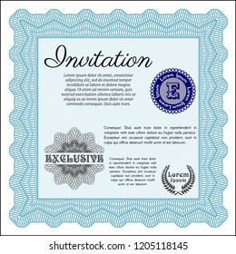 Light blue Formal invitation template. Sophisticated design. Customizable, Easy to edit and change colors. With linear background. 