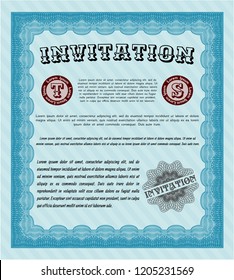 Light blue Formal invitation template. Printer friendly. Detailed. Cordial design. 