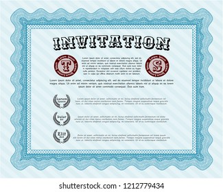 Light blue Formal invitation template. Money Pattern design. Customizable, Easy to edit and change colors. With complex background. 