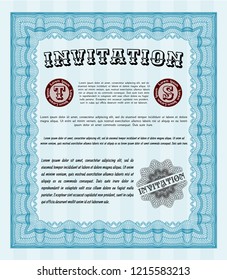 Light blue Formal invitation template. Nice design. Easy to print. Customizable, Easy to edit and change colors. 