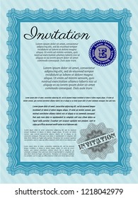 Light blue Formal invitation template. With quality background. Vector illustration. Money Pattern. 