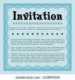 Light blue Formal invitation template. With great quality guilloche pattern. Customizable, Easy to edit and change colors. Money Pattern. 