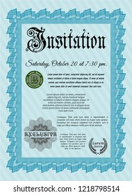 Light blue Formal invitation template. Easy to print. Customizable, Easy to edit and change colors. Lovely design. 