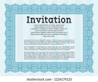 Light blue Formal invitation template. Modern design. Vector illustration. Printer friendly. 