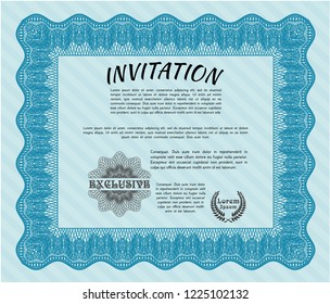 Light blue Formal invitation template. Money Pattern design. With linear background. Detailed. 