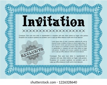 Light blue Formal invitation template. With quality background. Detailed. Retro design. 