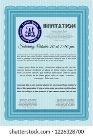 Light blue Formal invitation template. Money Pattern. With background. Detailed. 