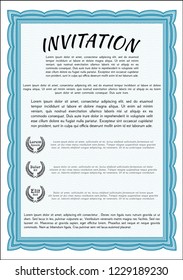Light blue Formal invitation template. Customizable, Easy to edit and change colors. With guilloche pattern and background. Elegant design. 