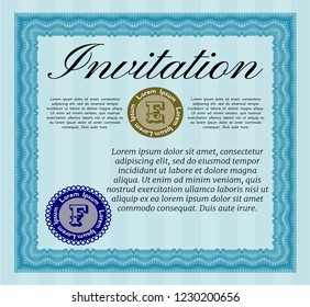 Light blue Formal invitation template. With complex linear background. Detailed. Elegant design. 
