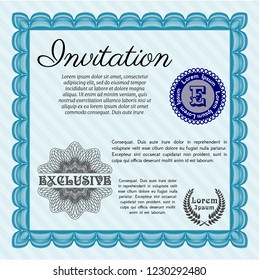 Light blue Formal invitation template. Money style design. Detailed. With linear background. 