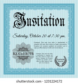 Light blue Formal invitation template. Beauty design. Easy to print. Vector illustration. 