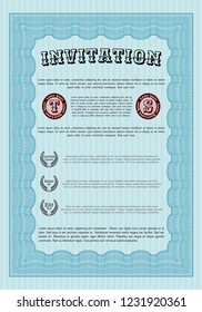 Light blue Formal invitation template. Printer friendly. Vector illustration. Lovely design. 