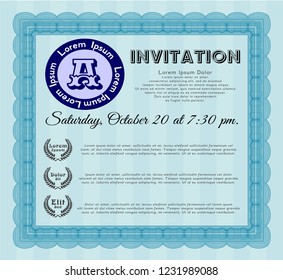 Light blue Formal invitation template. Sophisticated design. Vector illustration. With background. 