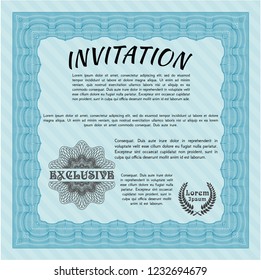 Light blue Formal invitation template. With background. Detailed. Perfect design. 