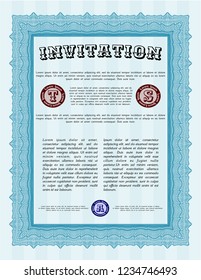 Light blue Formal invitation template. With quality background. Money Pattern. Vector illustration. 
