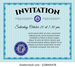 Light blue Formal invitation template. Detailed. Printer friendly. Money design. 