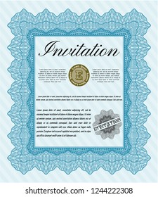 Light blue Formal invitation template. Cordial design. Printer friendly. Customizable, Easy to edit and change colors. 